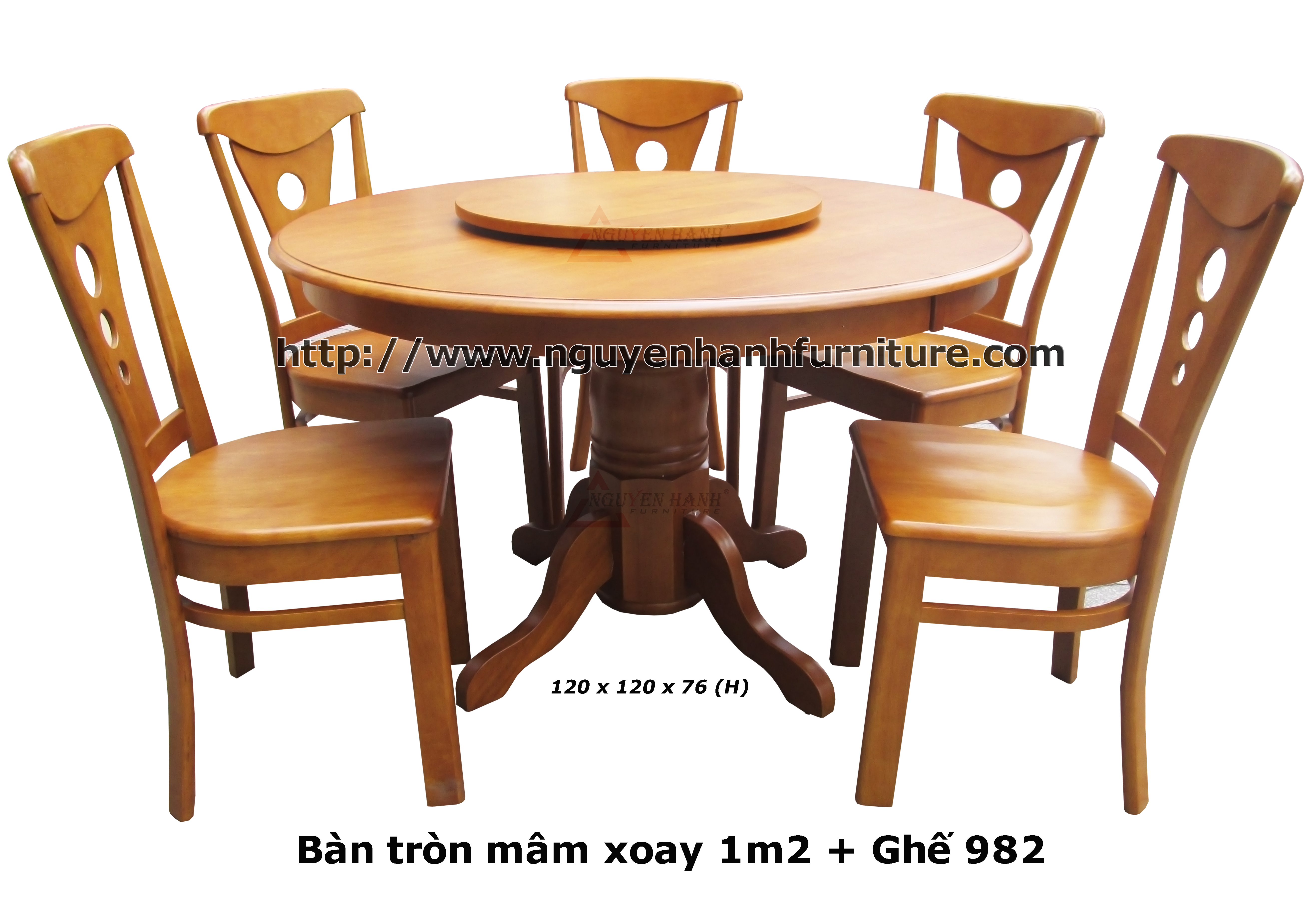 Name product: 120 Round table with chair 982 - Dimensions: 120 x 120 x 76 (H) - Description: Wood natural rubber